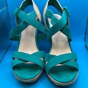 Jessica Simpson, teal, braided wedge, crossover sandal, size 11